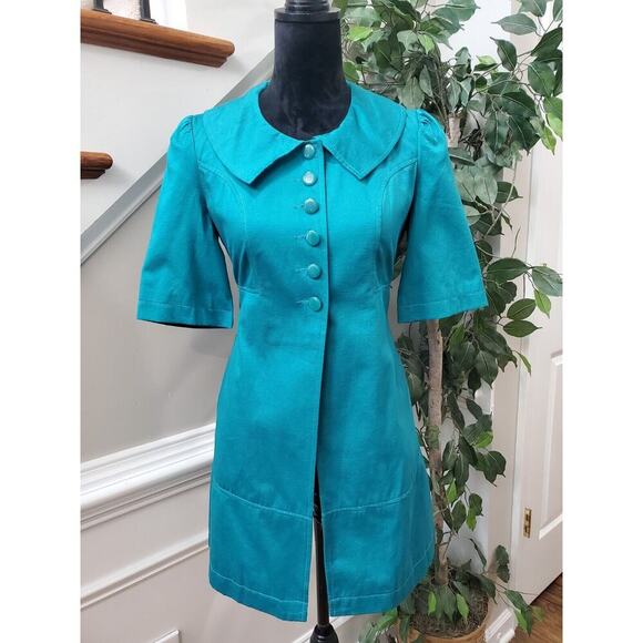 Tulle Womens Blue 100% Cotton Single Breasted Six Button Blazer Coat Size XS - Picture 1 of 16